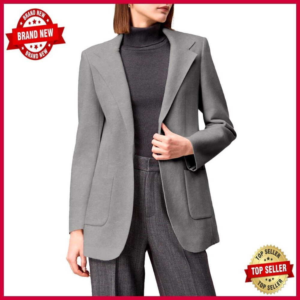 Wool Knit Blazer Suit Jacket Long Sleeve Office Work Casual Stretch